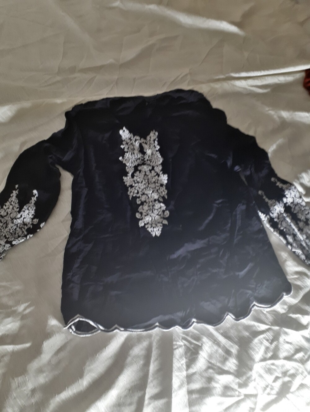 Black Embroidered Long-Sleeve Women's Blouse